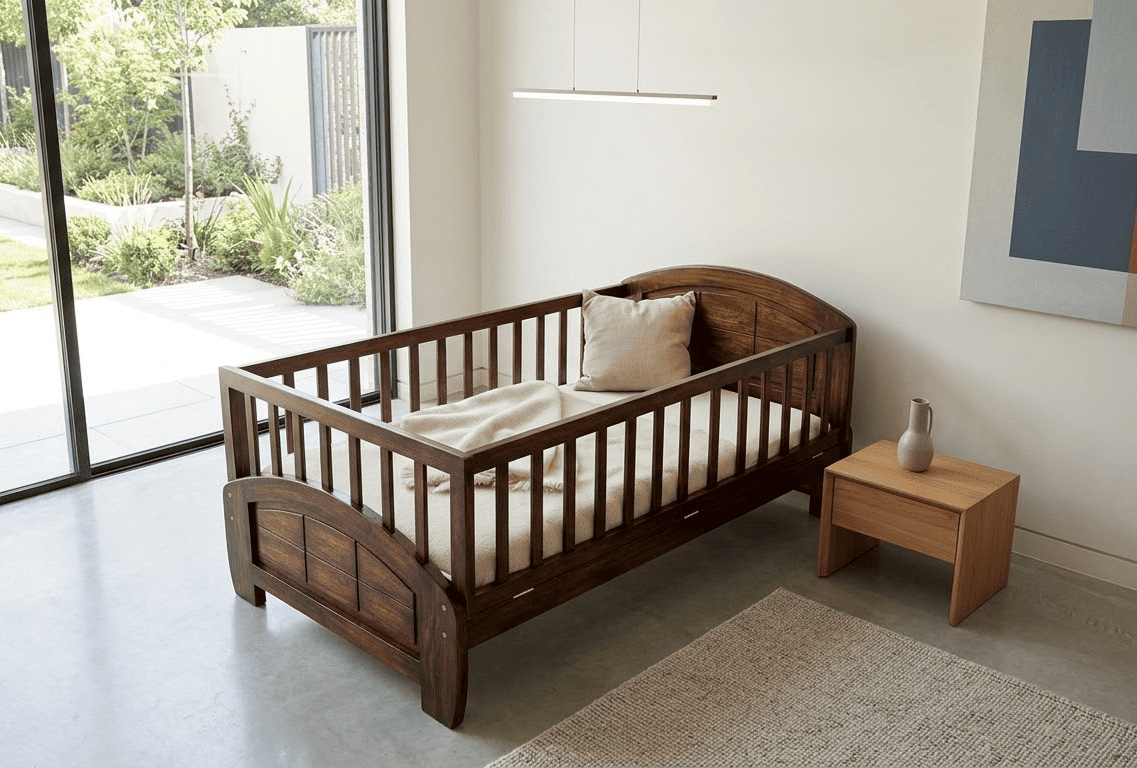 Cuna grande de madera oscura