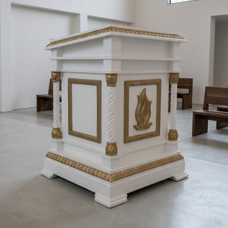 Pulpito con acabados blancos y dorados unipersonal