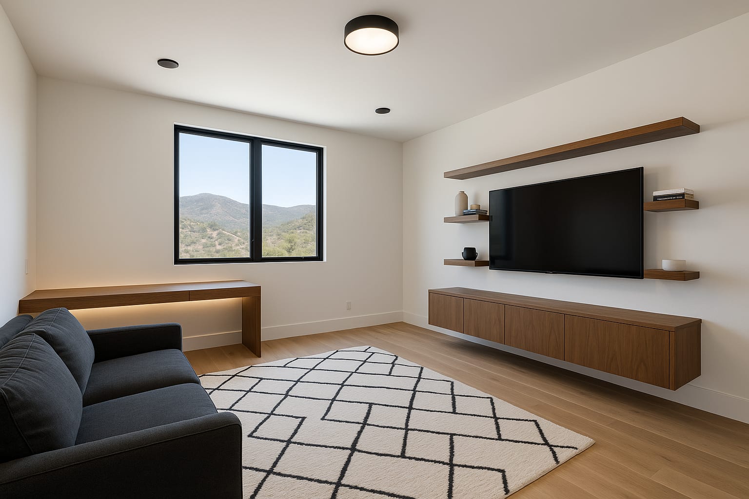 Family room / bonus room with built-in media wall and flexible living space