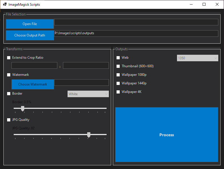 Screenshot of the ImageMagick Scripts application interface