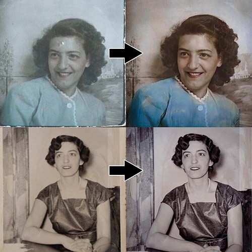 Exemples d'avant et après de restauration de photos anciennes