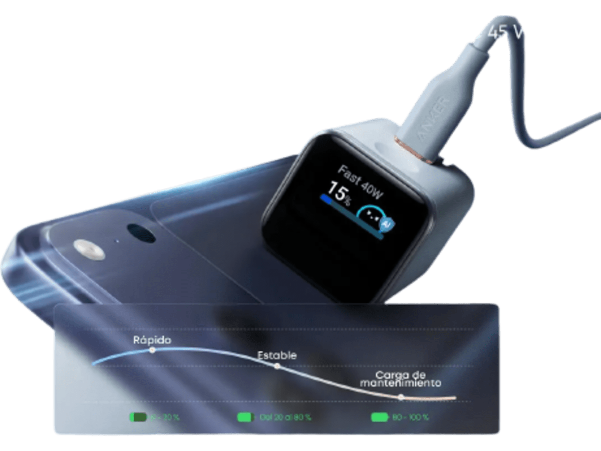 Cargador de Pared Anker Nano 45W GaN Fast Charger con Pantalla Inteligente - Naranja miniatura 2