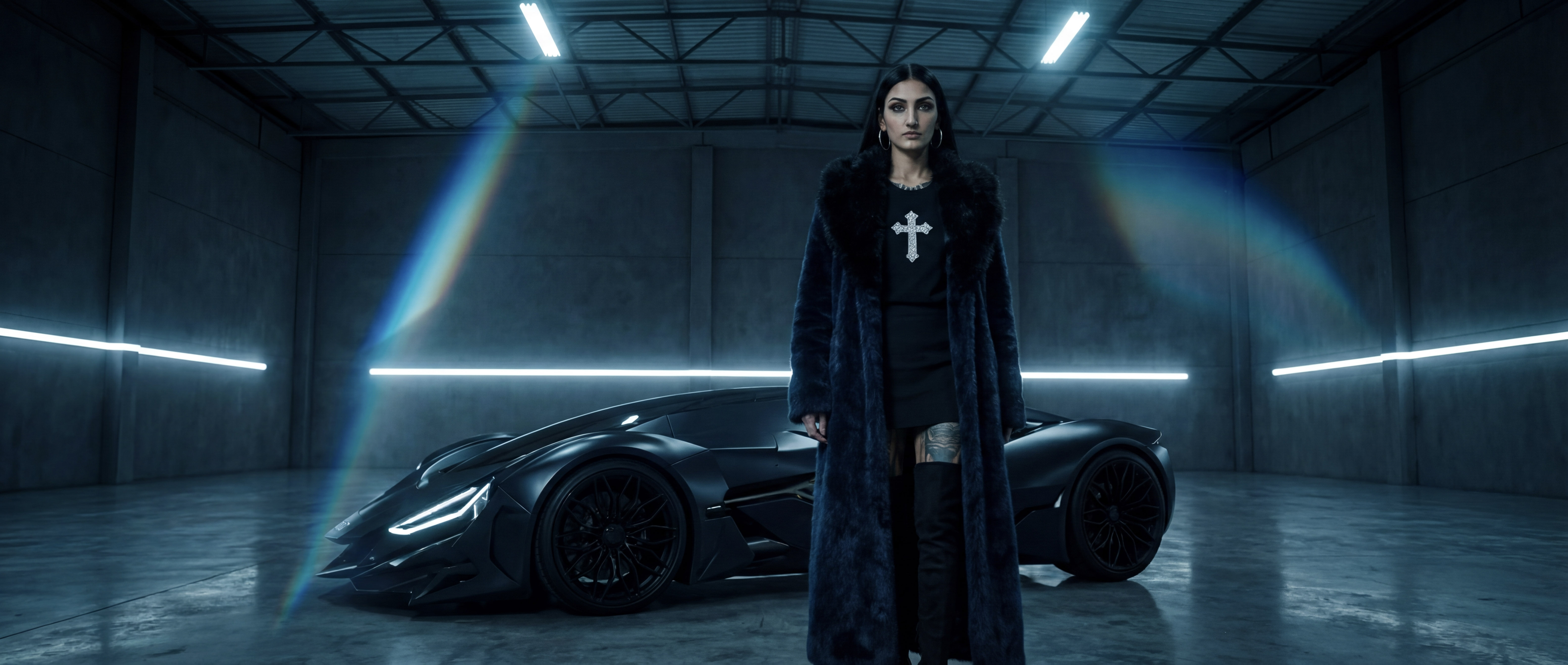 Hero and Car Wide Shot