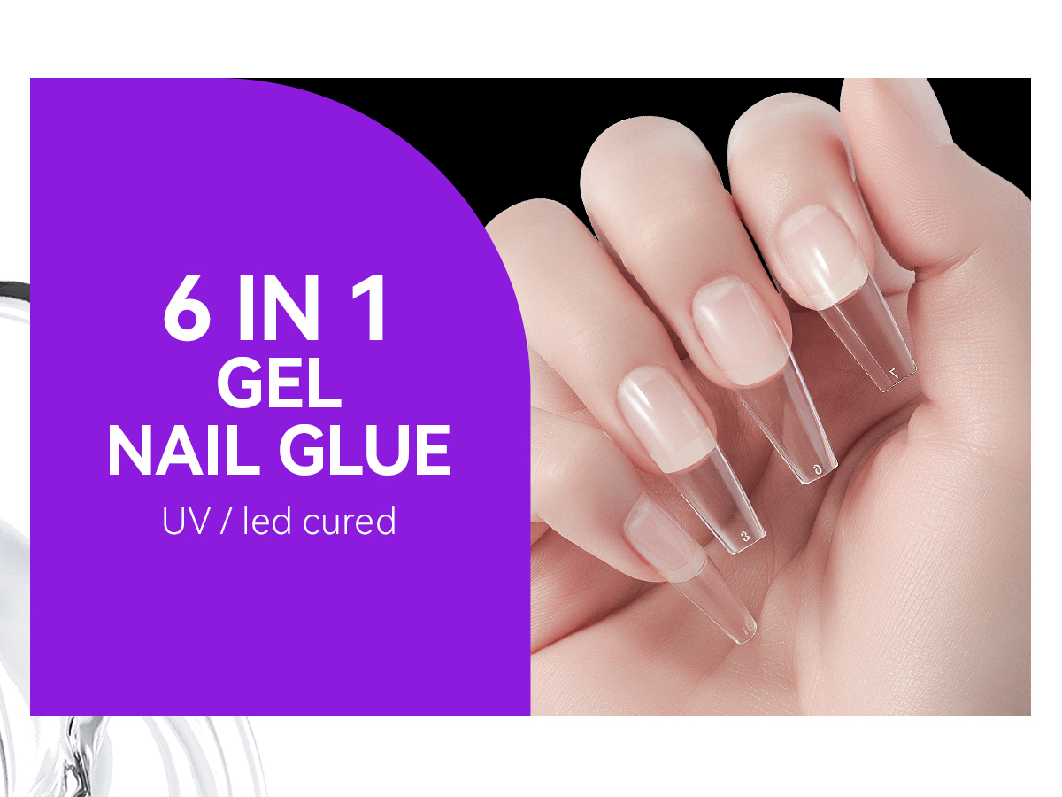 Suwikeke Nail Glue 6 in 1 Gel Nail Glue Super Strong Gel x Nail Glue UV Nail Glue Gel for Nail Tips with Gel Top Coat