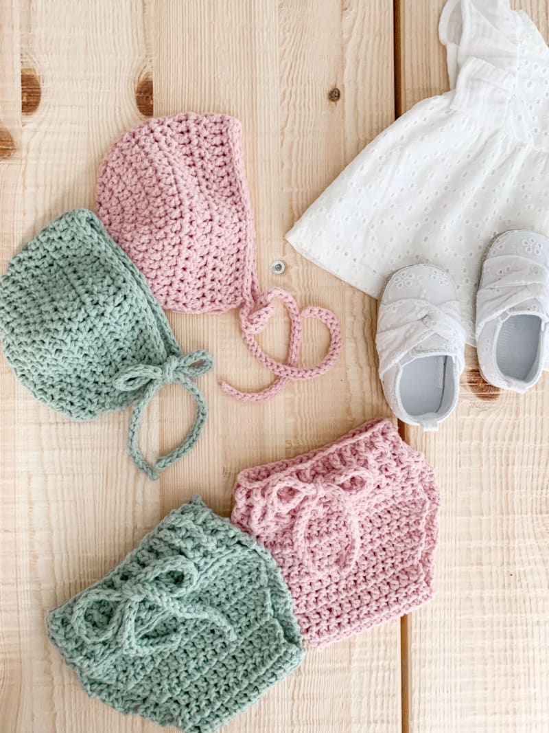 ### Vintage Baby Bonnet and Bloomers Set