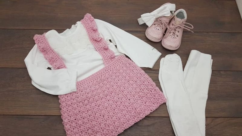 ### Rose Ruffled Strap Crochet Skirt