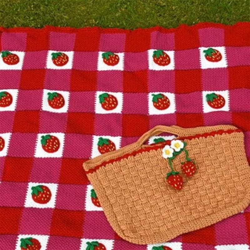 ## Summer Strawberry Blanket with Picnic Bag