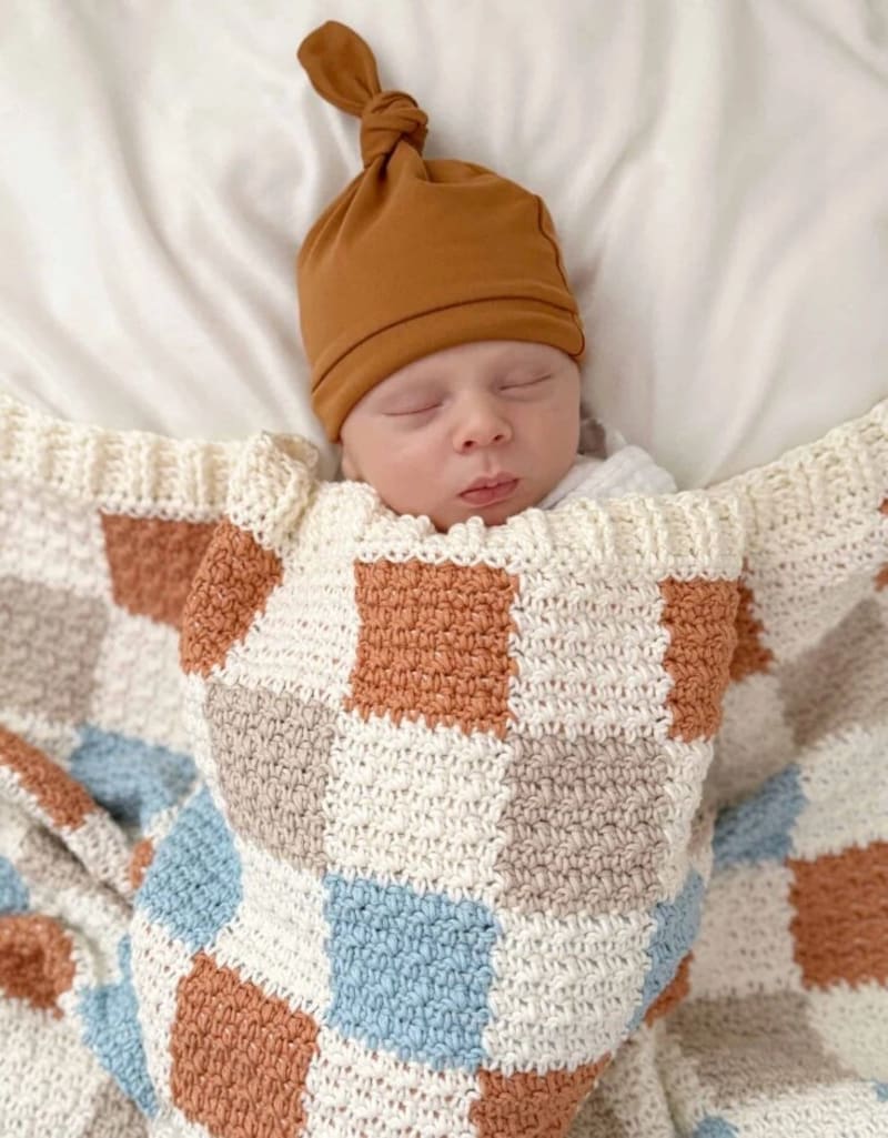 ## Crochet Multi-Colored Checkerboard Baby Blanket