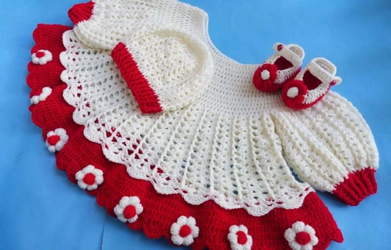 ## Elegant Shell-Stitch Baby Dress