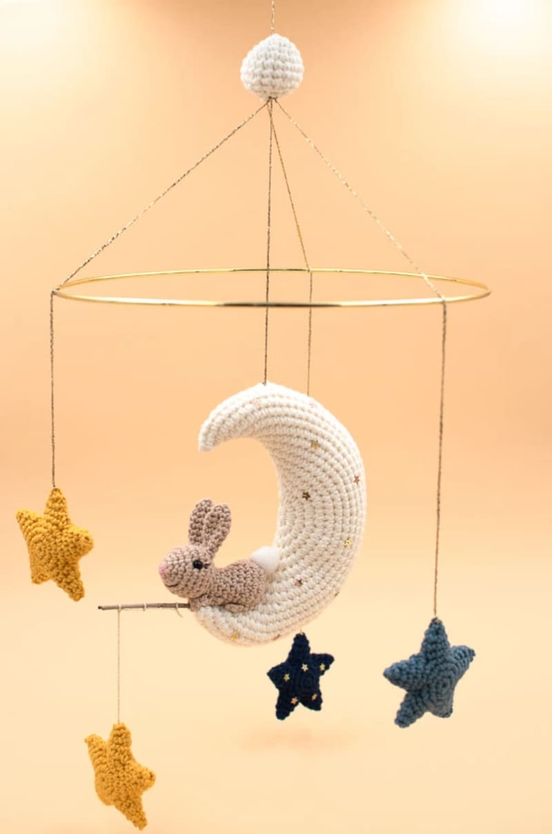 ## Moon Bunny and Stars Crochet Mobile