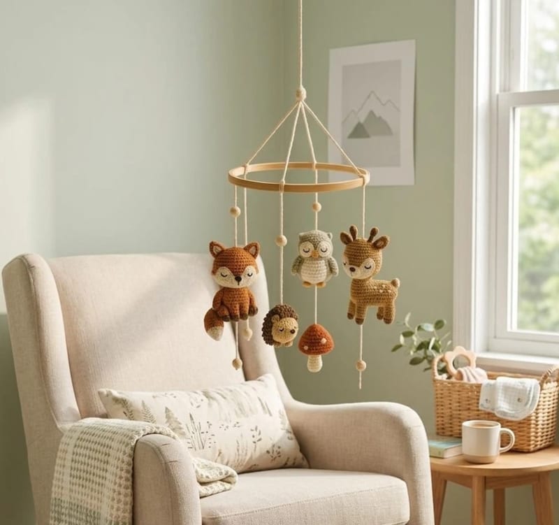 ## Woodland Baby Mobile — Fox, Owl, Deer & Hedgehog