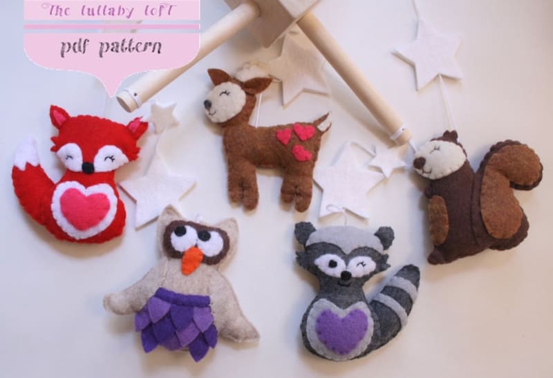 ## Woodland Baby Mobile — Fox, Raccoon, Deer, Squirrel & Owl