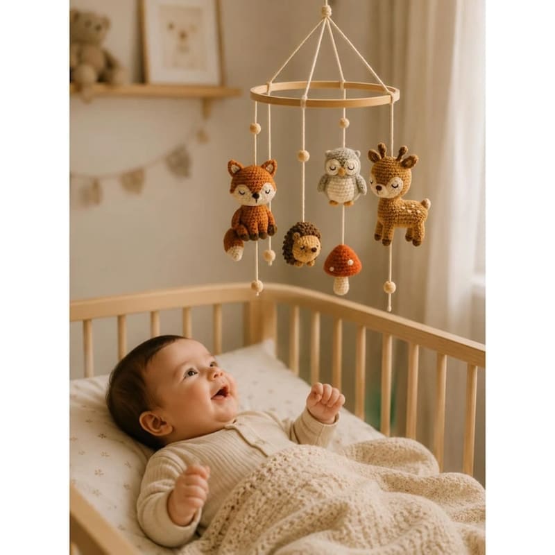 ## Crochet Woodland Baby Mobile — Fox, Deer, Owl & Hedgehog