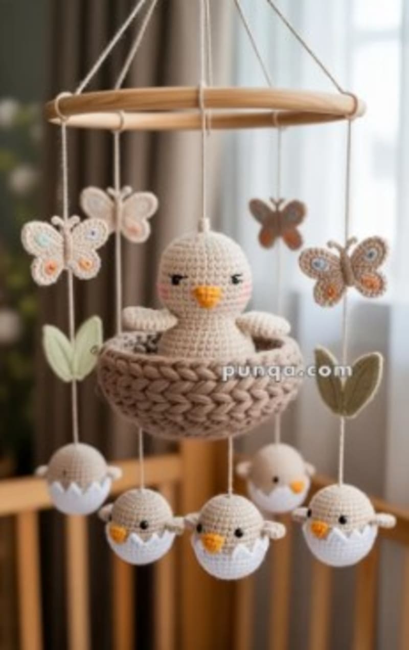 ## Amigurumi Mama Bird and Chicks Mobile