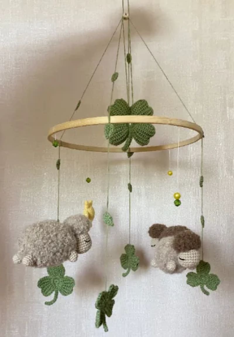 ## Free Crochet Baby Mobile with Sheep and Clovers