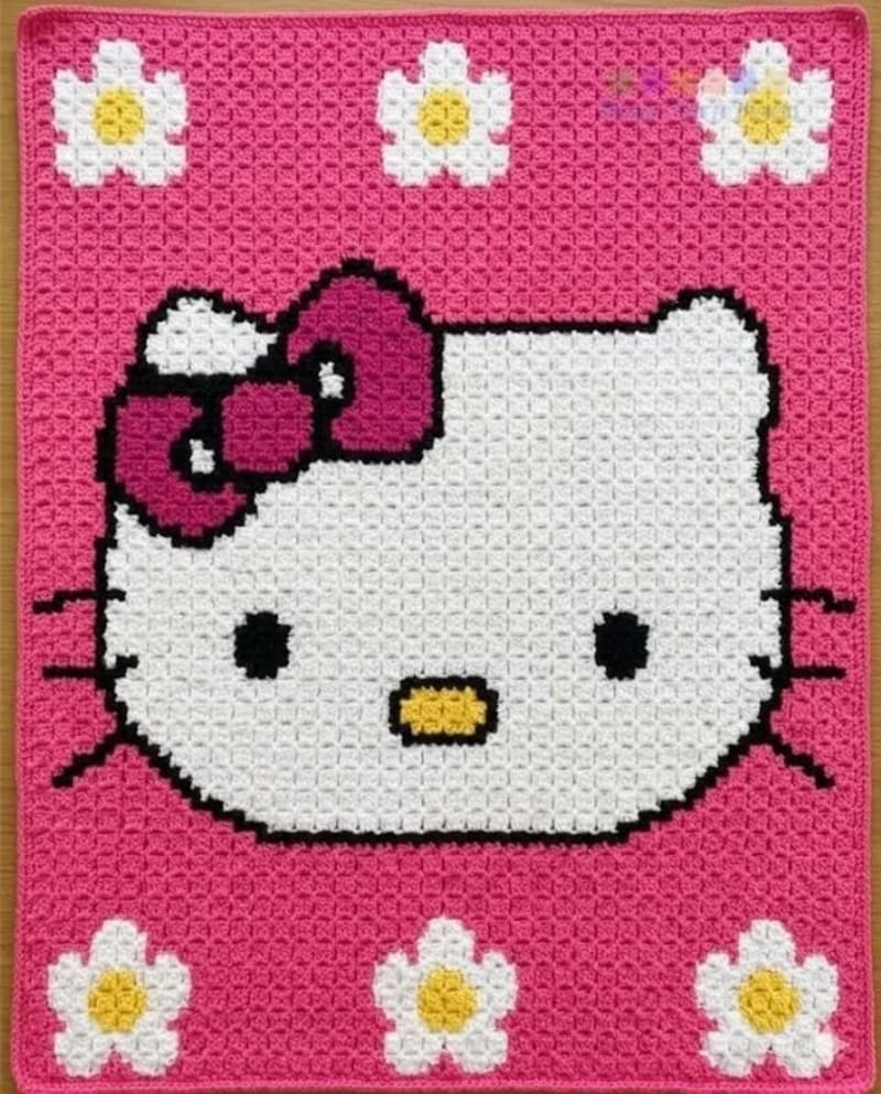 ## Hello Kitty Free C2C Crochet Blanket Pattern With Graph