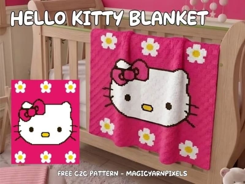 ## Hello Kitty Free C2C Crochet Blanket Pattern With Graph by Magic Yarn Pixels