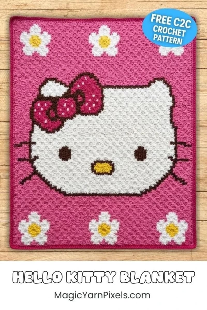 ## Hello Kitty C2C Blanket With Free Graph by Magic Yarn Pixels