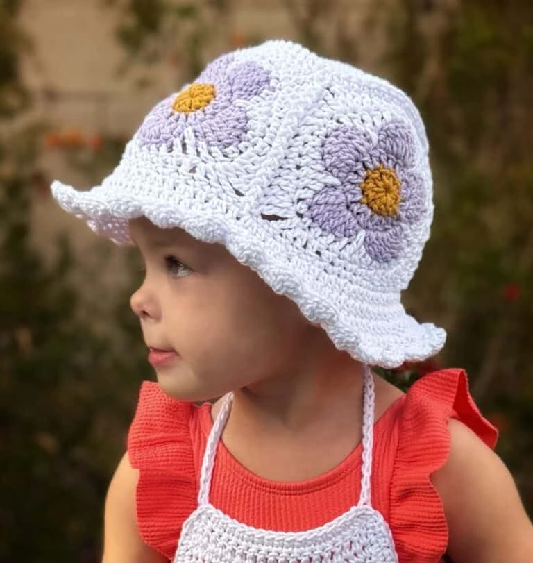 ### Crochet Field of Daisies Sun Hat
