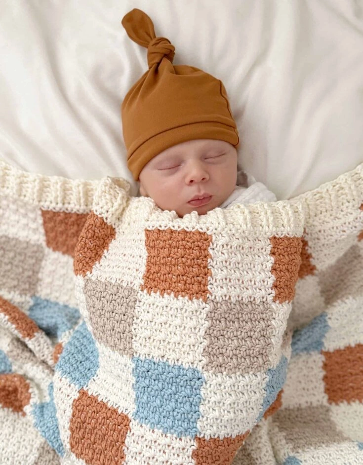 ## Crochet Multi-Colored Checkerboard Baby Blanket