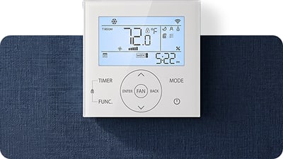 MRCOOL TruInverter wired controller showing 72°F room temperature