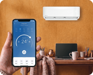 Smartphone controlling an MRCOOL® DIY® mini-split system