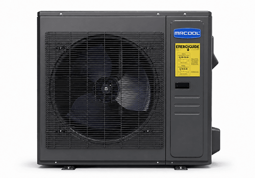 A MRCOOL Universal condenser with an Energy Guide Label