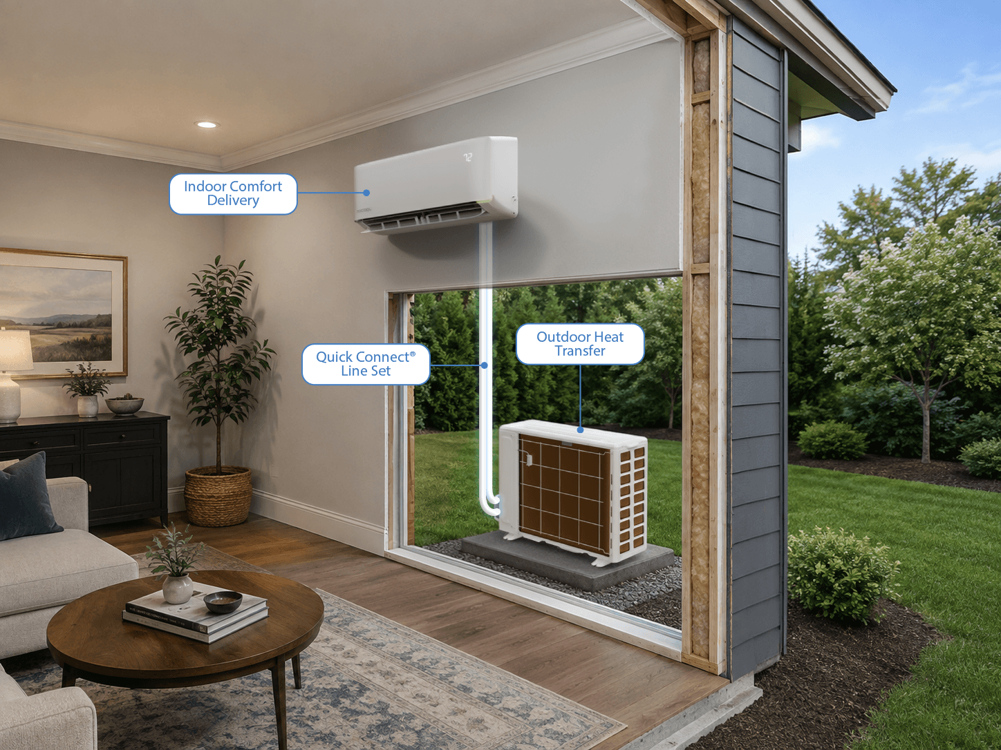 Full installed system showing lineset