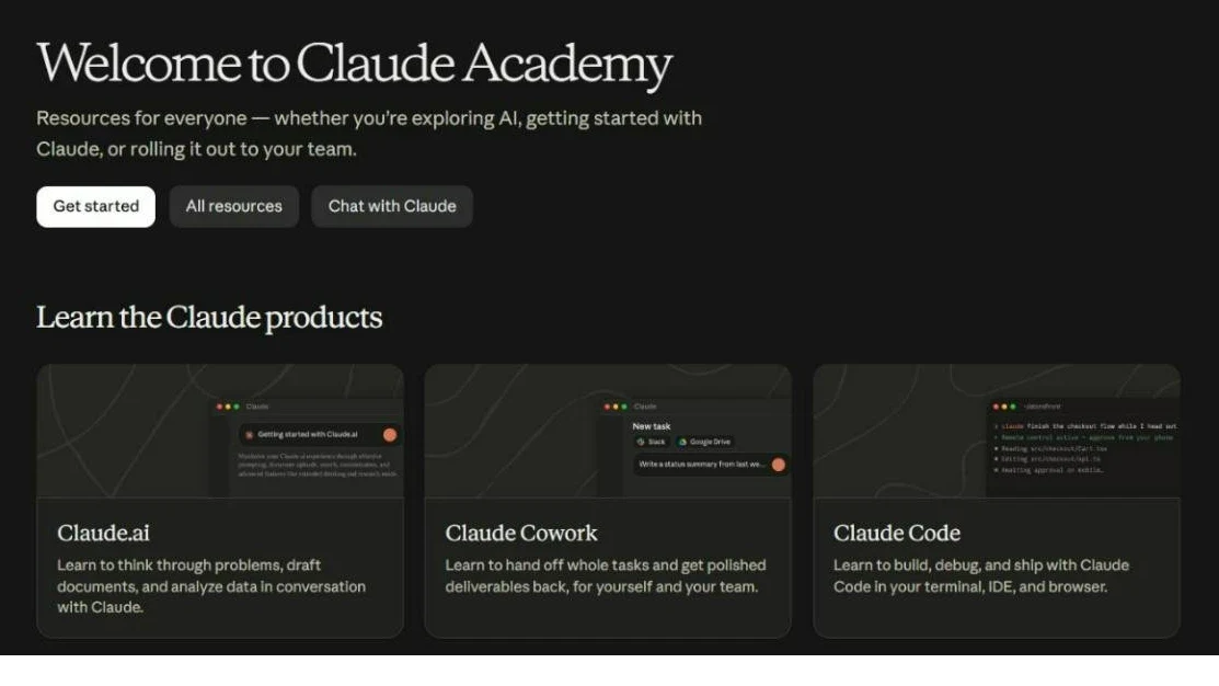 The Claude Academy homepage