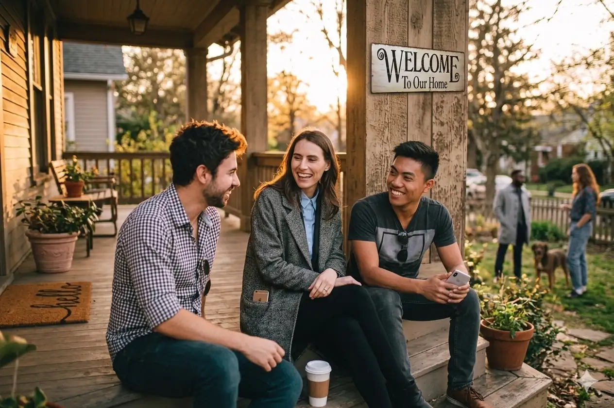 Illustration of close friends offering support