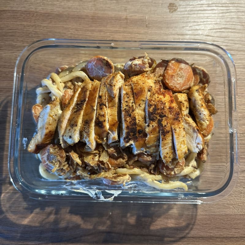 Udon a la carotte & escalope de poulet