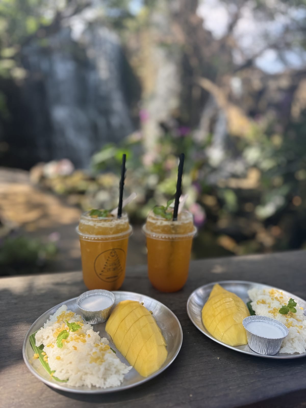 Mango sticky rice met Thaise ijsthee traditioneel Thais dessert