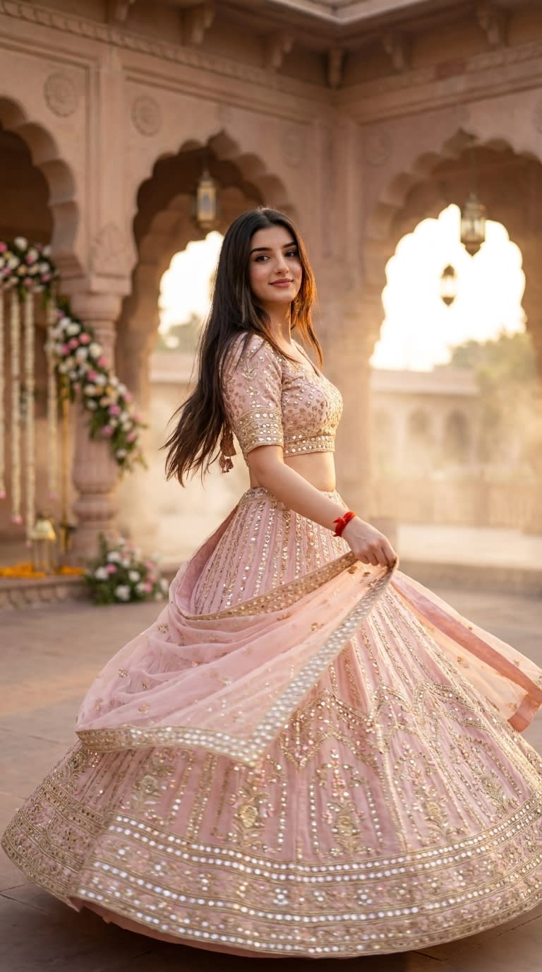 Myra Rathore clothing fashion brand collaboration pink lehenga palace