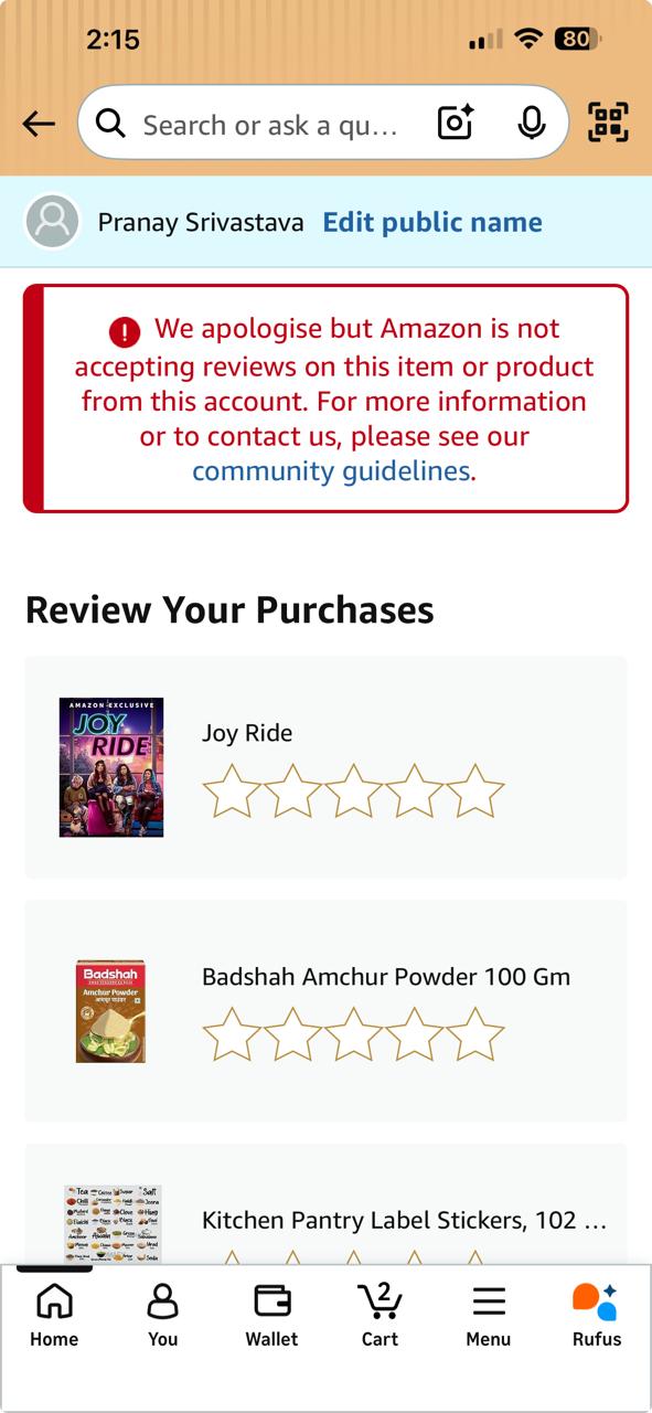 Amazon review-abuse enforcement notice sent to an author who bought bulk reviews