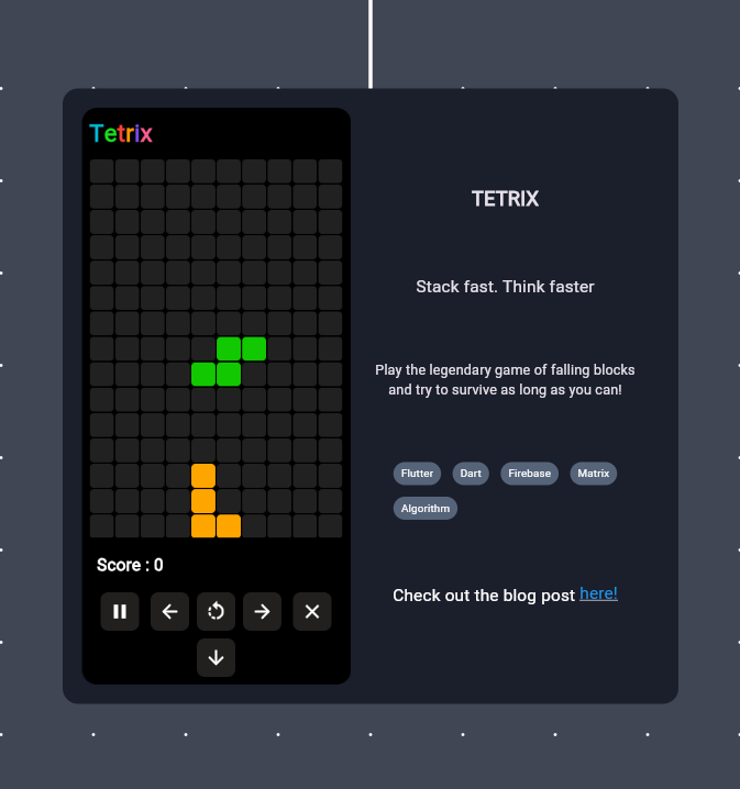 Tetris game embedded in the web app