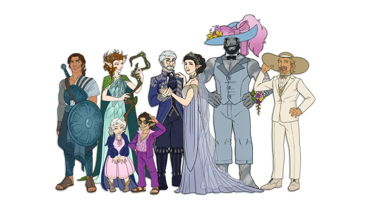Official art of Derrig, Keyleth, Pike, Scanlan, Percy, Vex, Grog and Taryon by Kit Buss