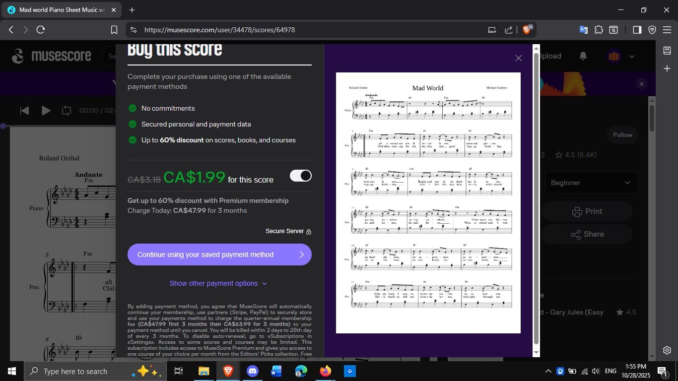 MuseScore Buy This Score Popup