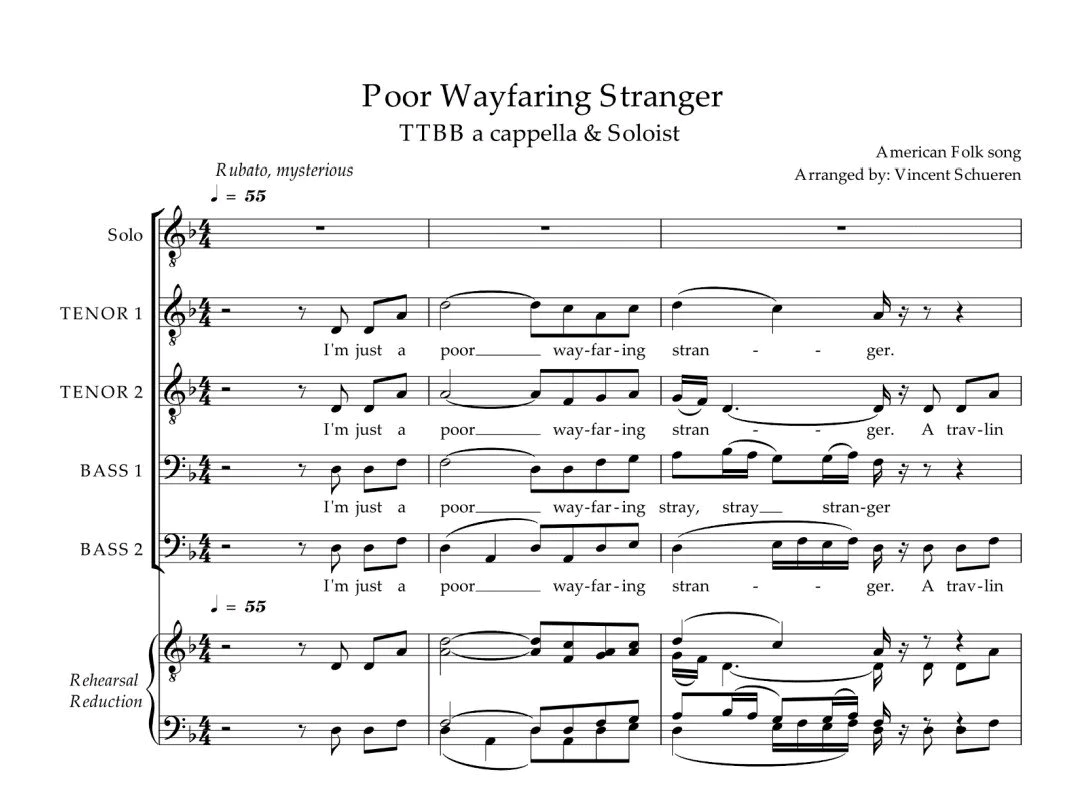 Example of a TTBB a cappella choral score from The Great Composer library