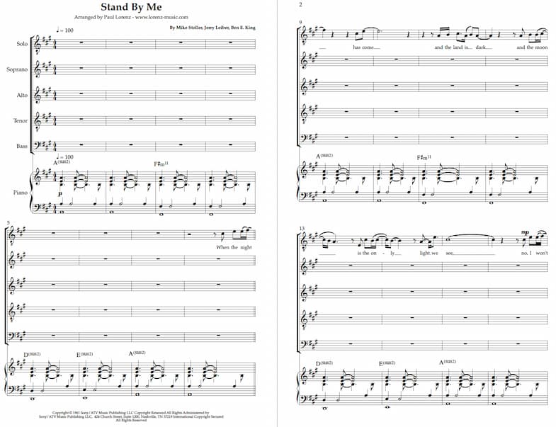 Example of a SATB choral arrangement score available on The Great Composer
