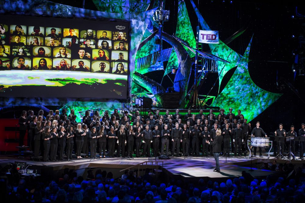 Eric Whitacre Virtual Choir live performance on TED stage with large screen