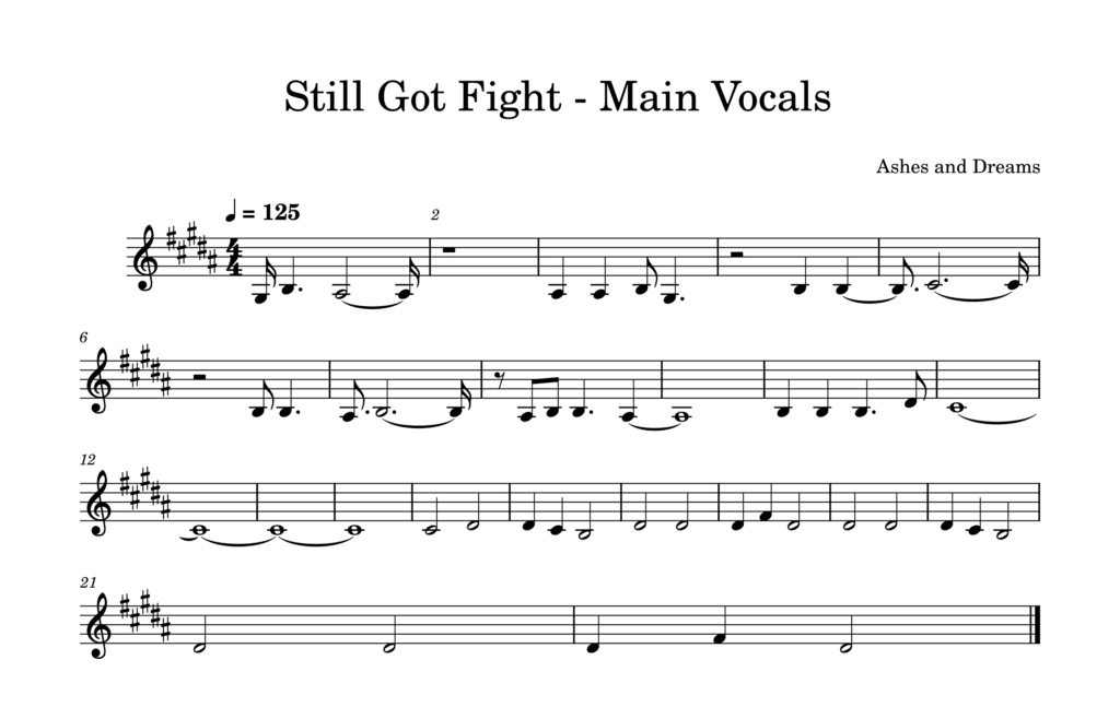 Professional vocal sheet music transcription example