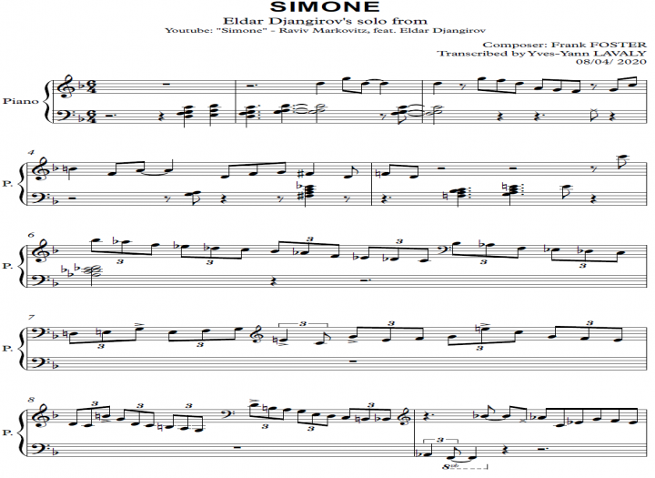 Jazz piano solo transcription example
