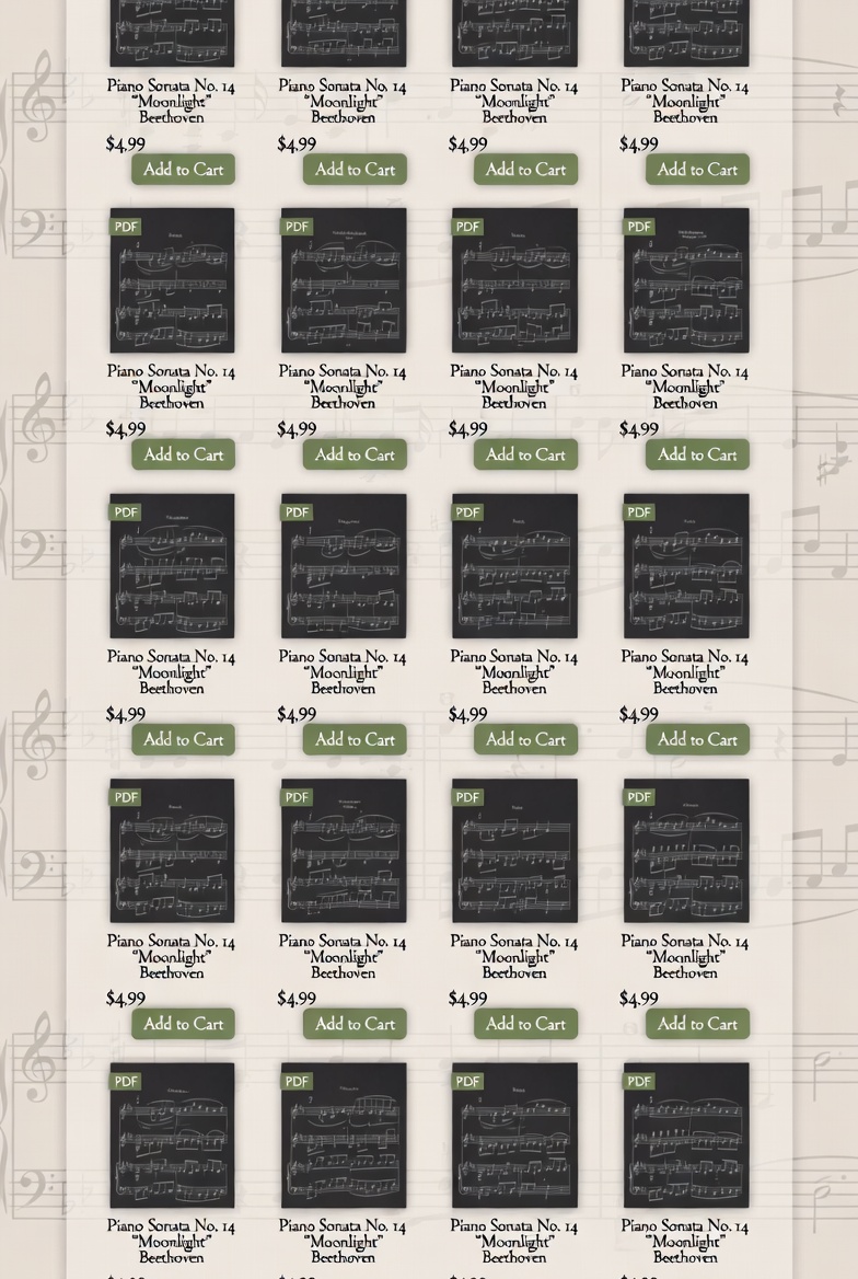 Professional online sheet music store homepage example