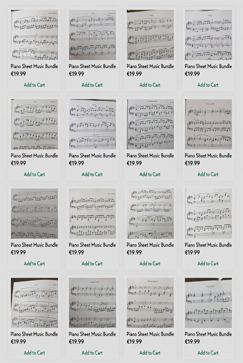 Sellfy sheet music store product grid