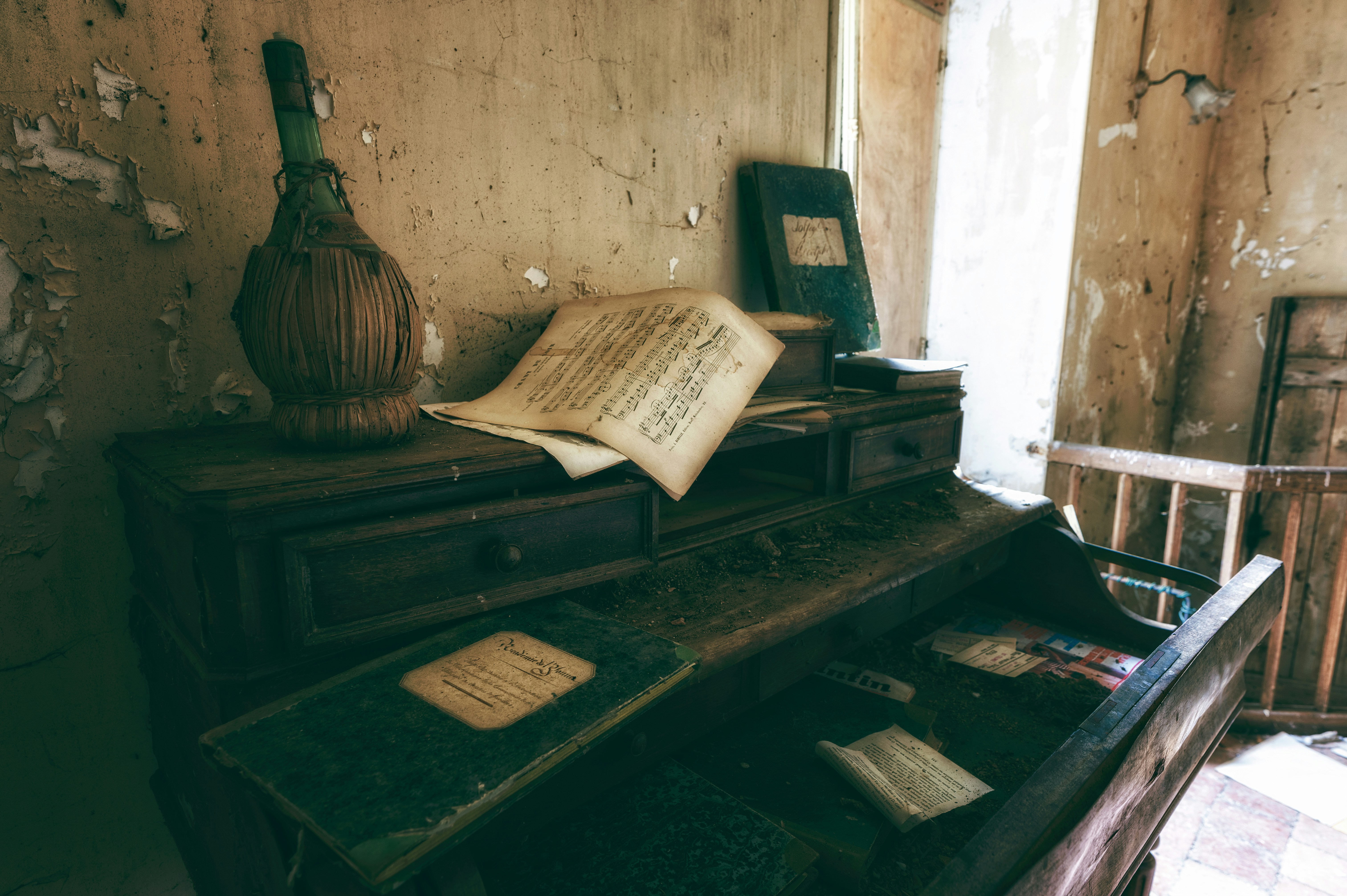Printed music sheets on desk