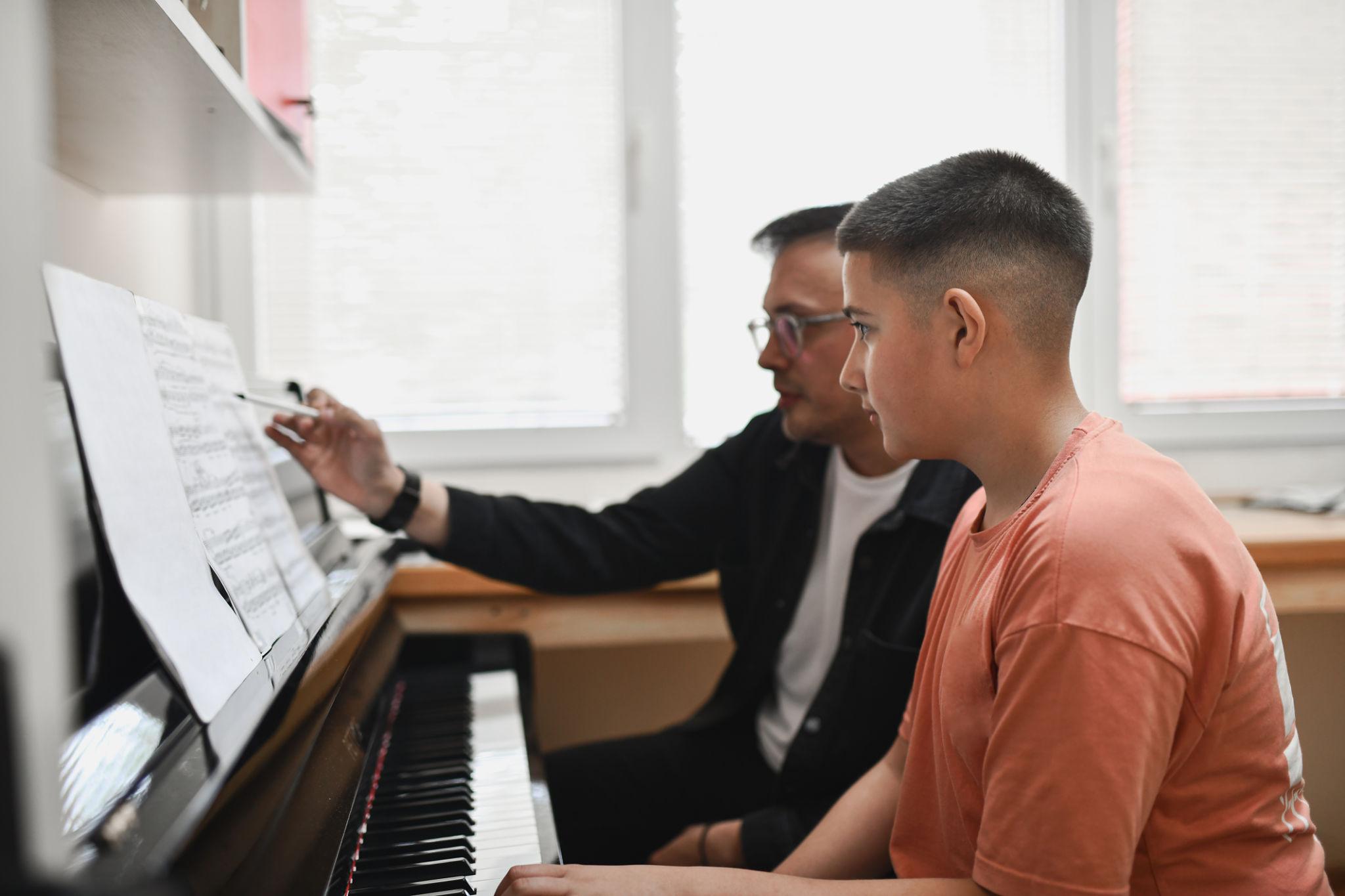 Sheet music and piano
