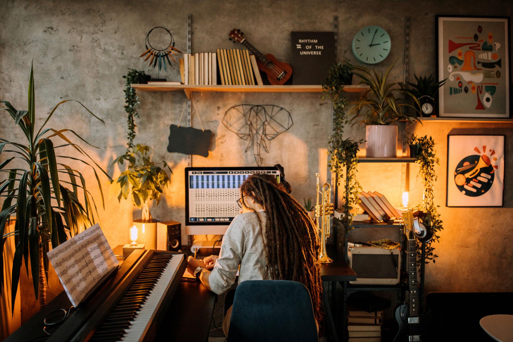 Composer working in studio