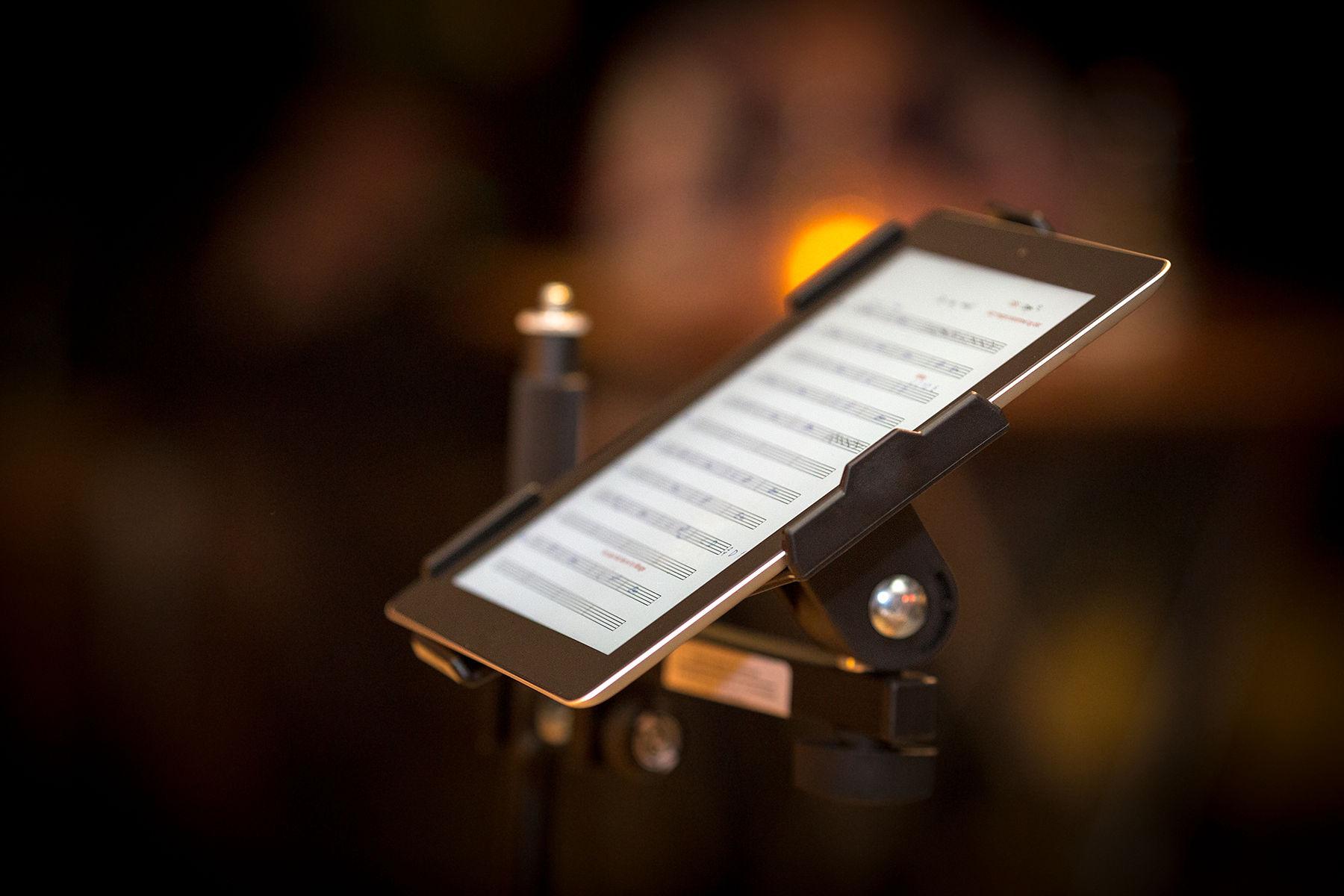 Printed sheet music on a stand