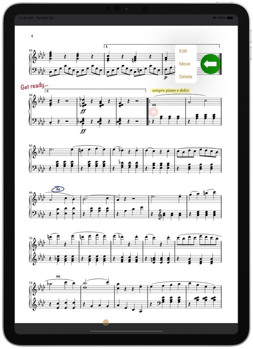 Digital sheet music on tablet