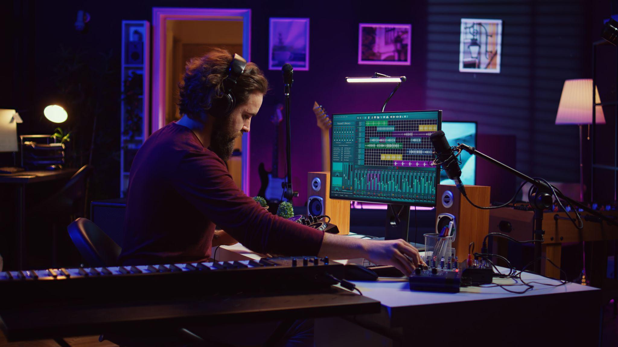 Recording studio with music production equipment